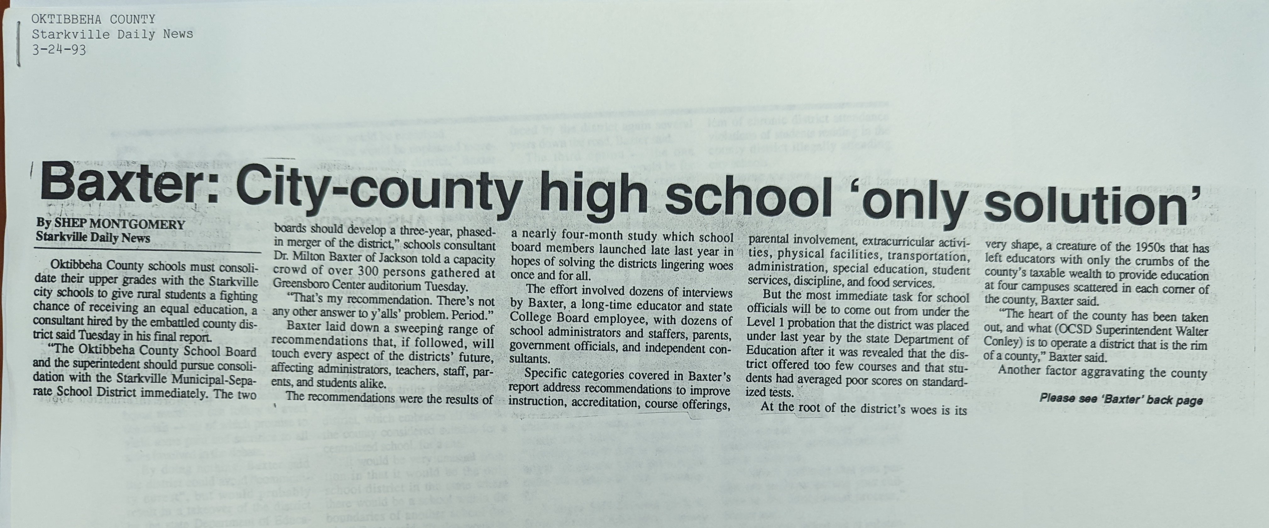 Baxter Suggests Consolidation