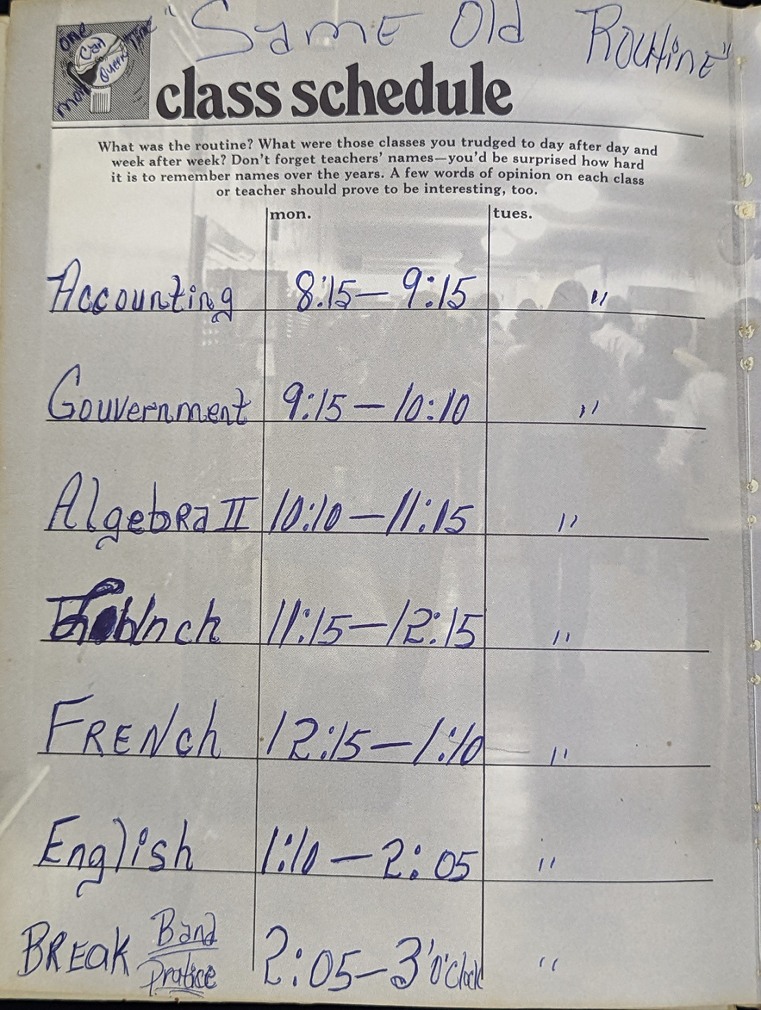 click to see item 77' Class Schedule