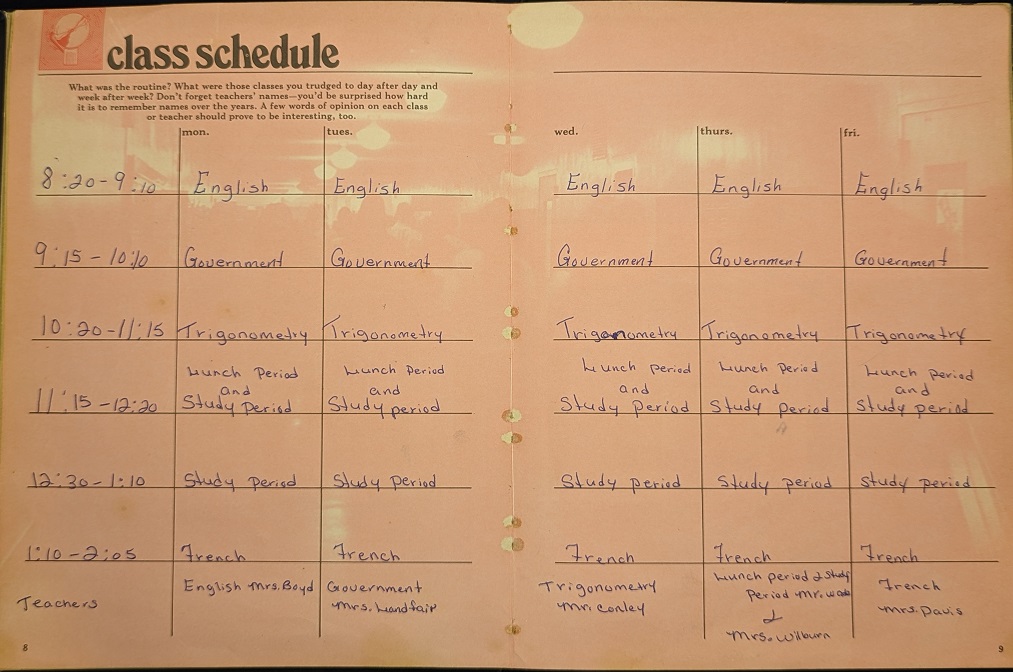 Class Schedule, 1975